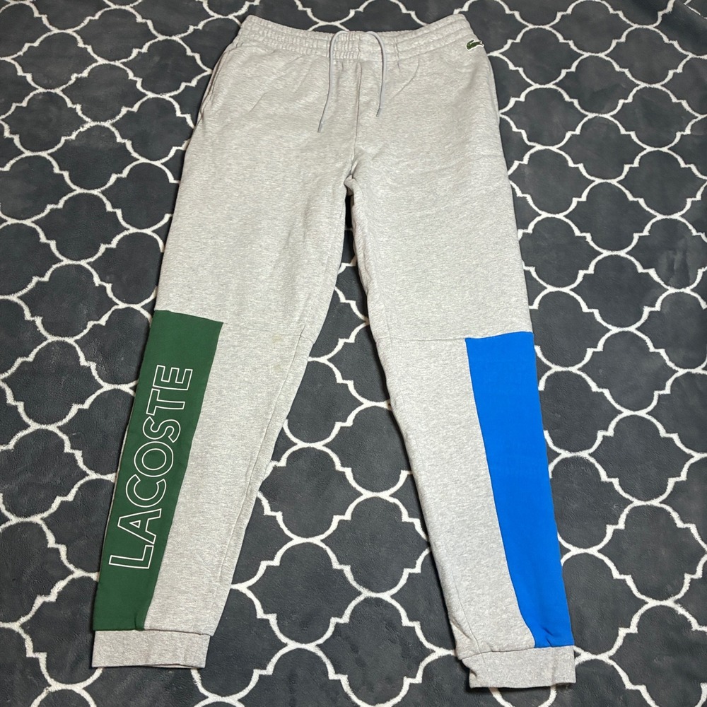 Lacoste Sport Mens Jogger Sweatpants Gray Blue Green Colorblock Logo Size L